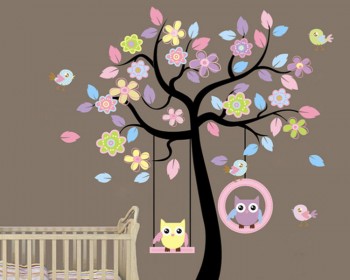Owl Swing on the Flower Tree Children Vinyl Wall Decals Nursery Sticker Owl Swing on the Flower Tree Children Vinyl Wall Decals Nursery Sticker